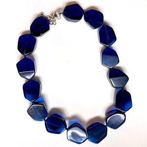 Vintage Deep Blue Translucent Geometric Bead Necklace Faceted Lucite Choker